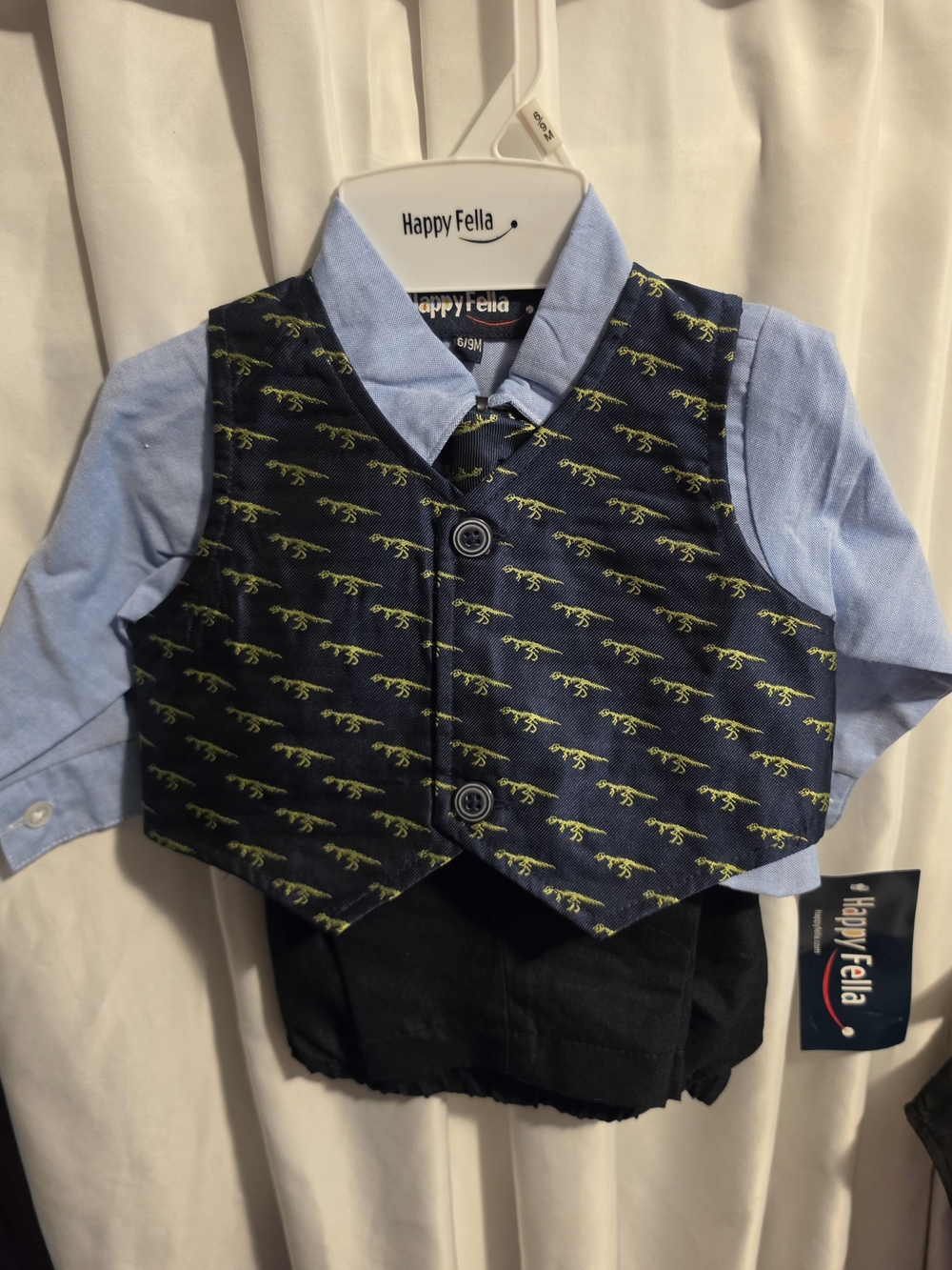 Boys Navy Dino Print Vest Set
